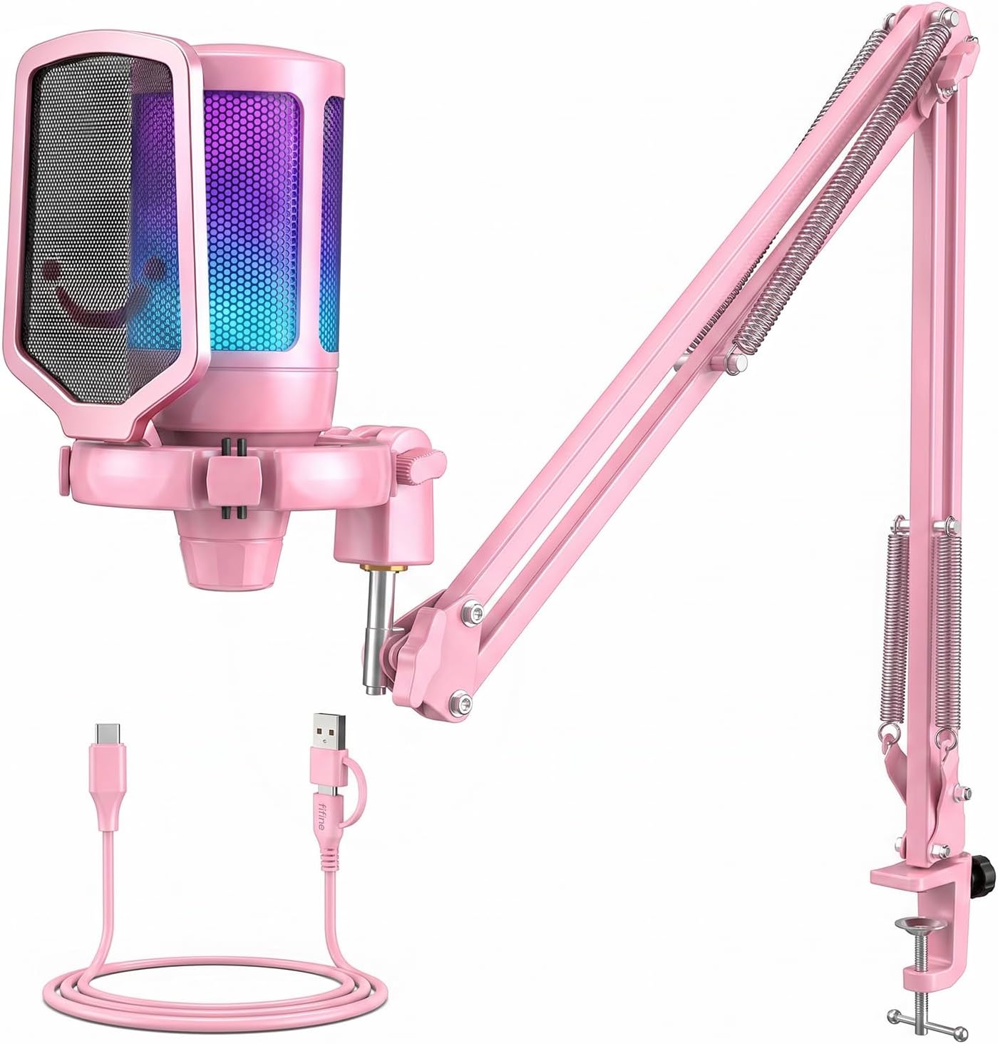 Thumbnail 4 de FIFINE Gaming Mikrofon PC mit Arm – USB-Kondensator mit Stummschalttaste, RGB-Beleuchtung und stabilem Schwenkarm
