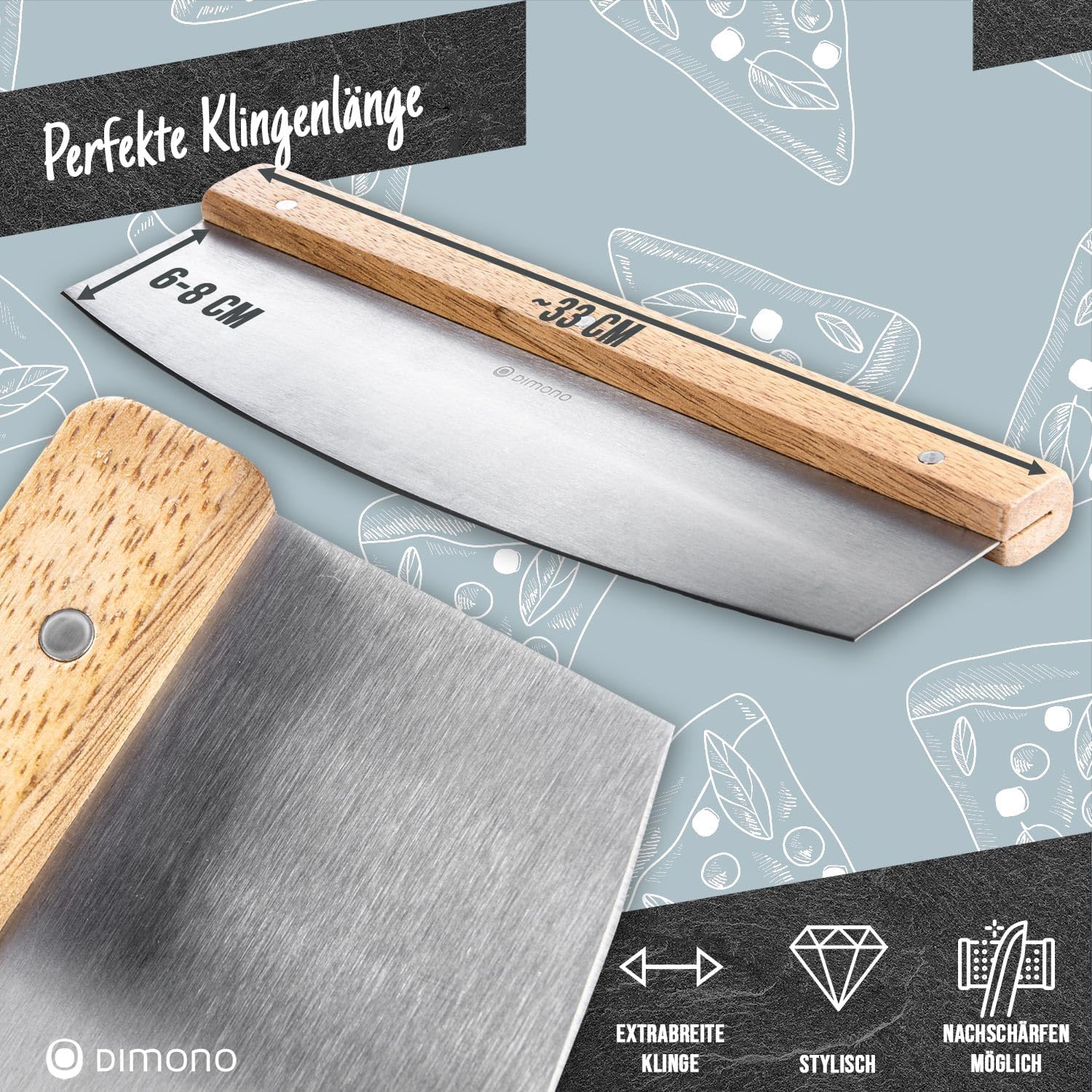 Thumbnail 6 de Dimono 35 cm Pizza Rocker Knife with Stainless Steel Blade and Wood Handle