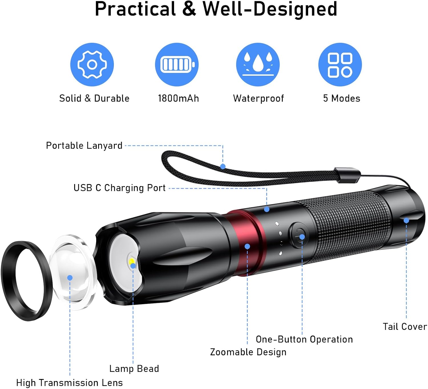 Thumbnail 8 de Blukar Linterna LED Recargable ⛺ Super Brillante y Resistente