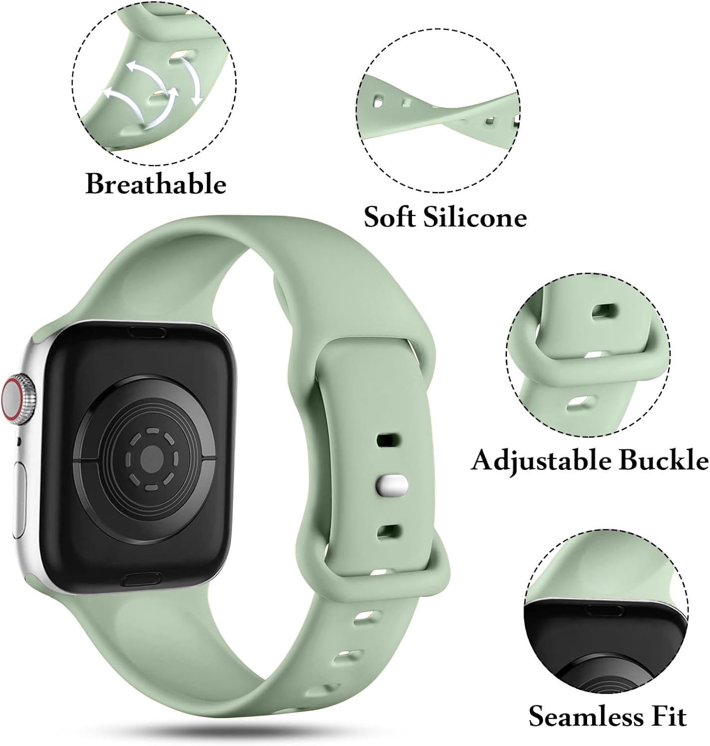 Thumbnail 3 de CeMiKa Silicone Sport Strap for Apple Watch (38–49mm): MintGreen, Versatile Fit for All Series