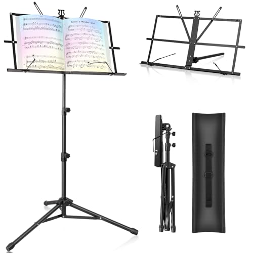 New Bee Music Stand – Portable, Adjustable Sheet Music Stand with Carry Bag (Black)