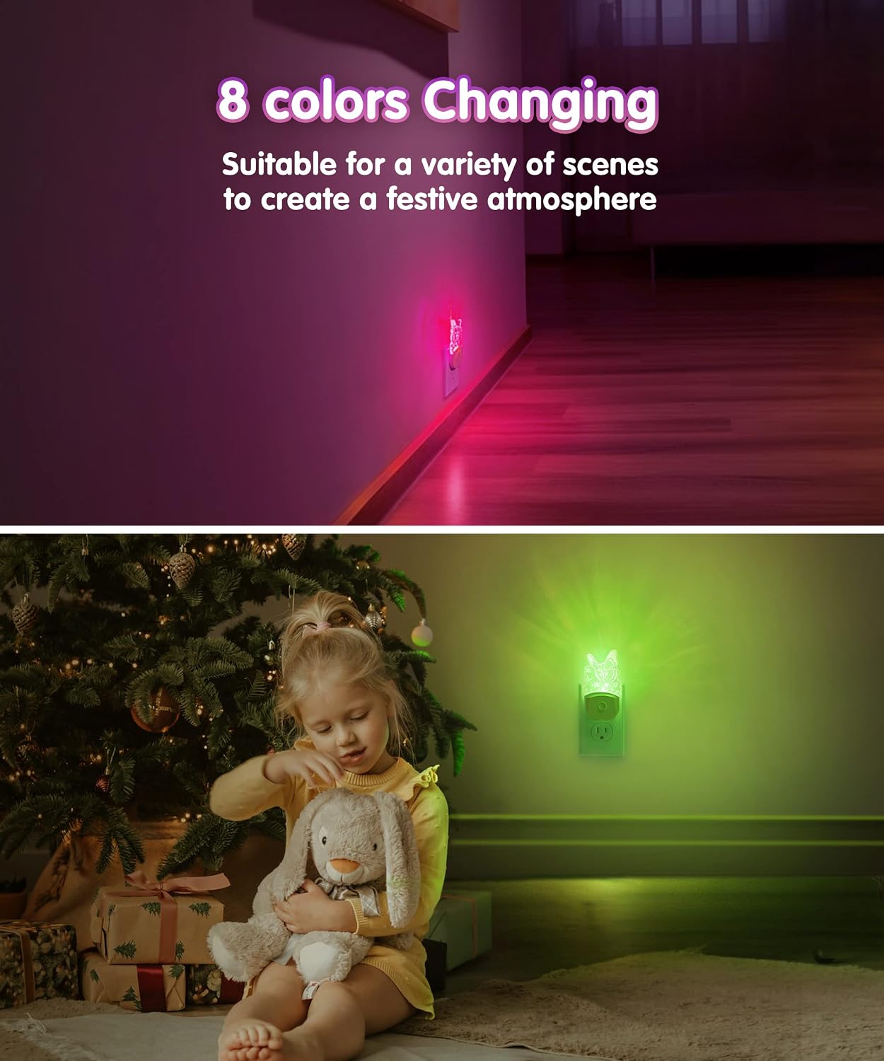 Detalle 2 de L LOHAS LED GY-083-09-US-2 Butterfly Night Lights, 2-Pack, Colour-Changing