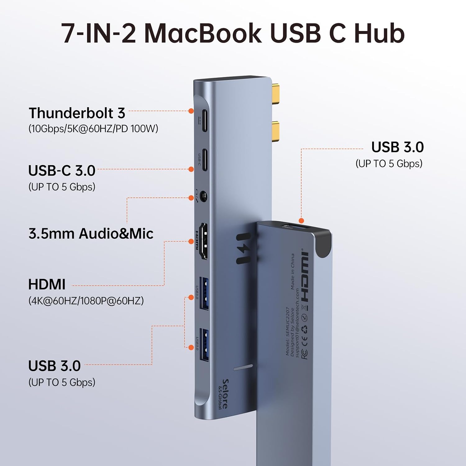 Detalle de Selore&S-Global SEUC2206 USB-C Hub for MacBook with 4K HDMI and Thunderbolt 3