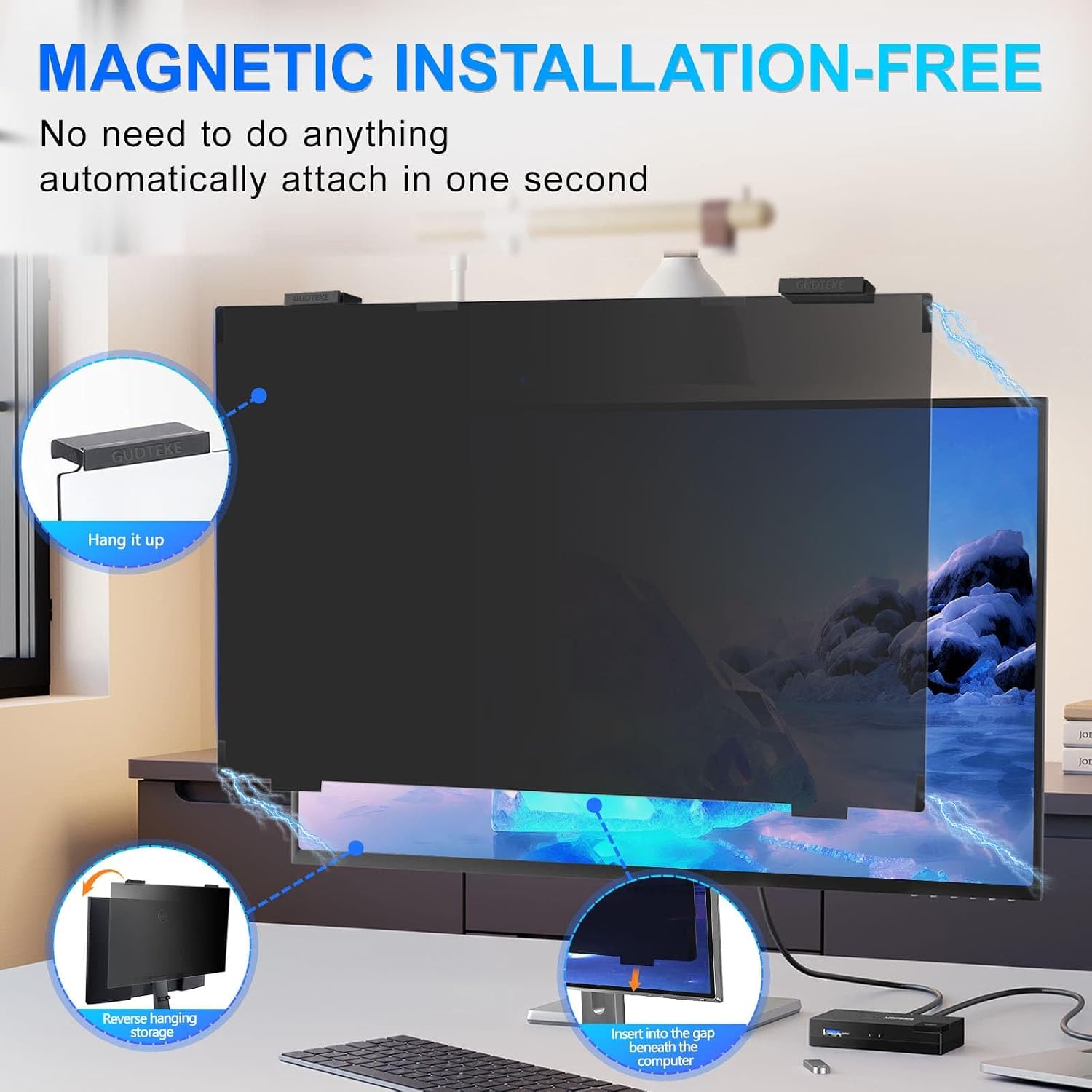 Detalle 2 de GUDTEKE 24 Inch Magnetic Privacy Screen 2-Pack