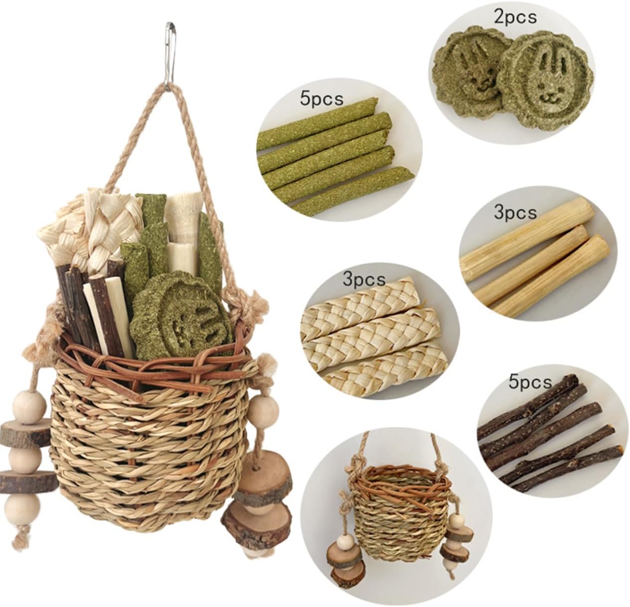 Detalle de Didabotak Bunny Chew Toys: Natural Seagrass Hanging Basket for Small Pets