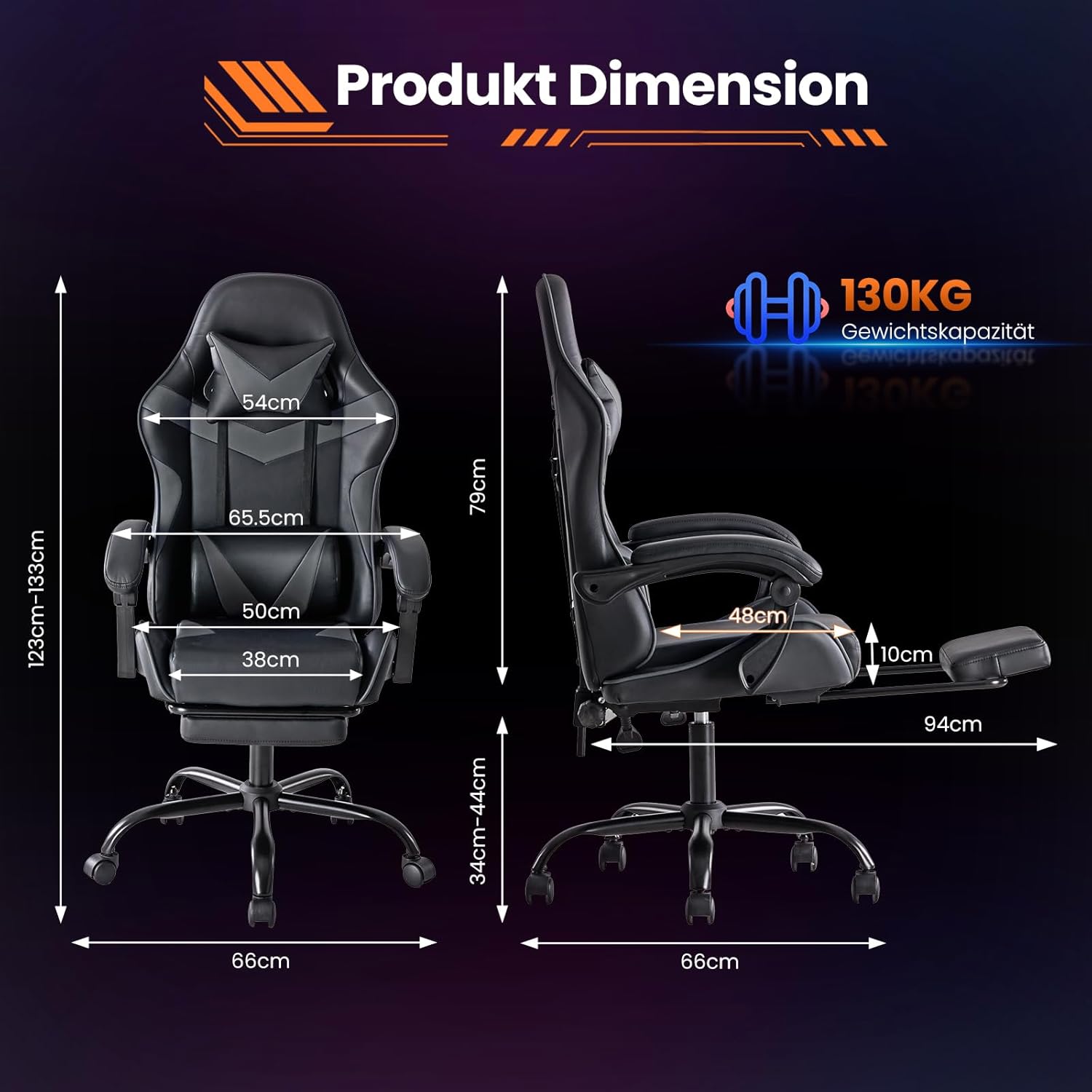 Thumbnail 2 de Sweetcrispy Gaming Stuhl – Ergonomischer Bürostuhl mit Fußstütze, Kopfstütze und Lendenwirbelstütze