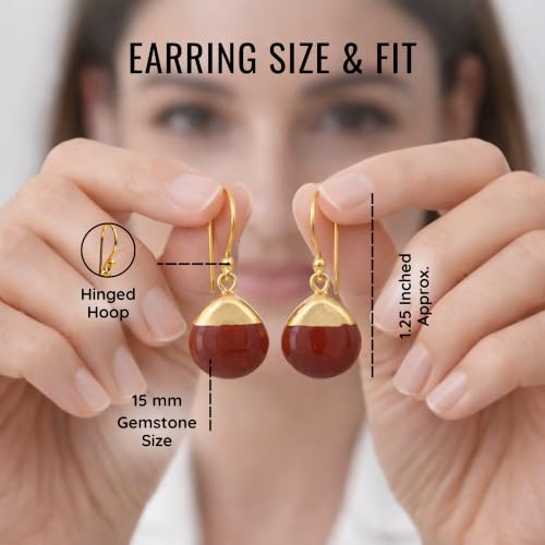 Detalle 2 de GEMPIRES Natural Gemstone Teardrop Dangle Earrings — Red Jasper