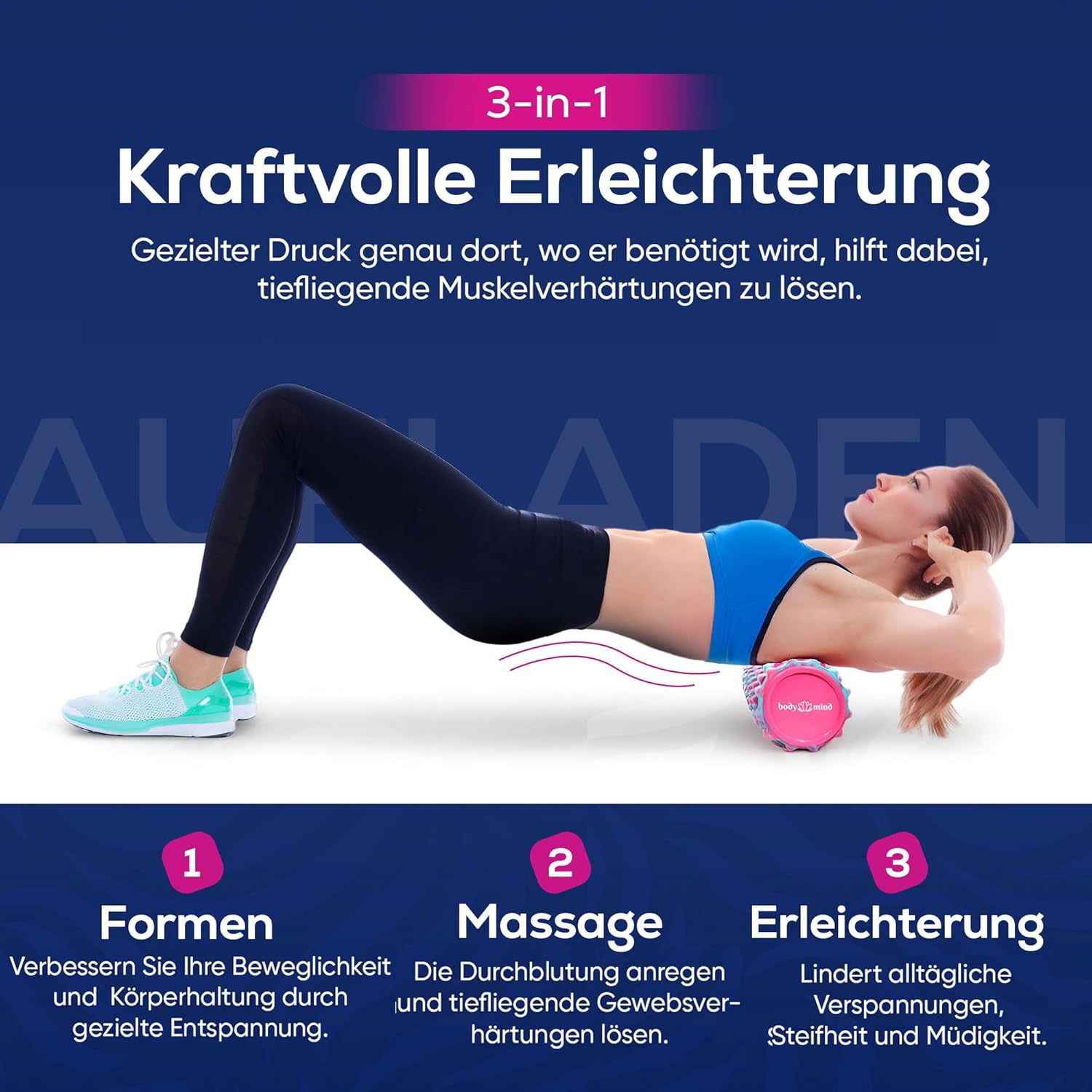 Thumbnail 2 de Body & Mind Faszienrolle Massage-Rolle – 33 x 14,5 cm für Oberkörper, Nacken, Rücken und mehr