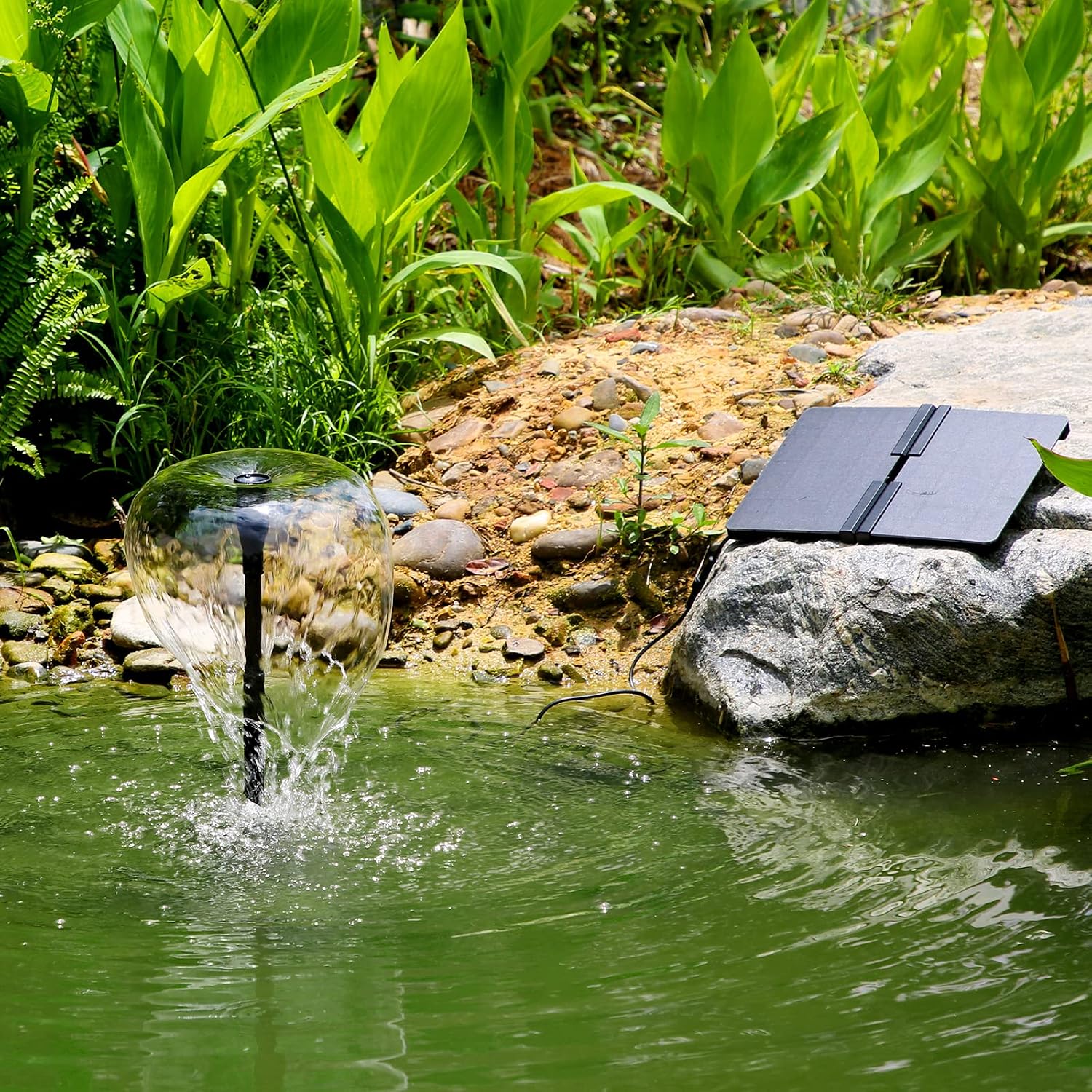 Detalle 2 de AMZtime Solar Springbrunnen Außen 10W – Verstellbarer Ständer, 4 Düsen, Teichpumpe für Garten