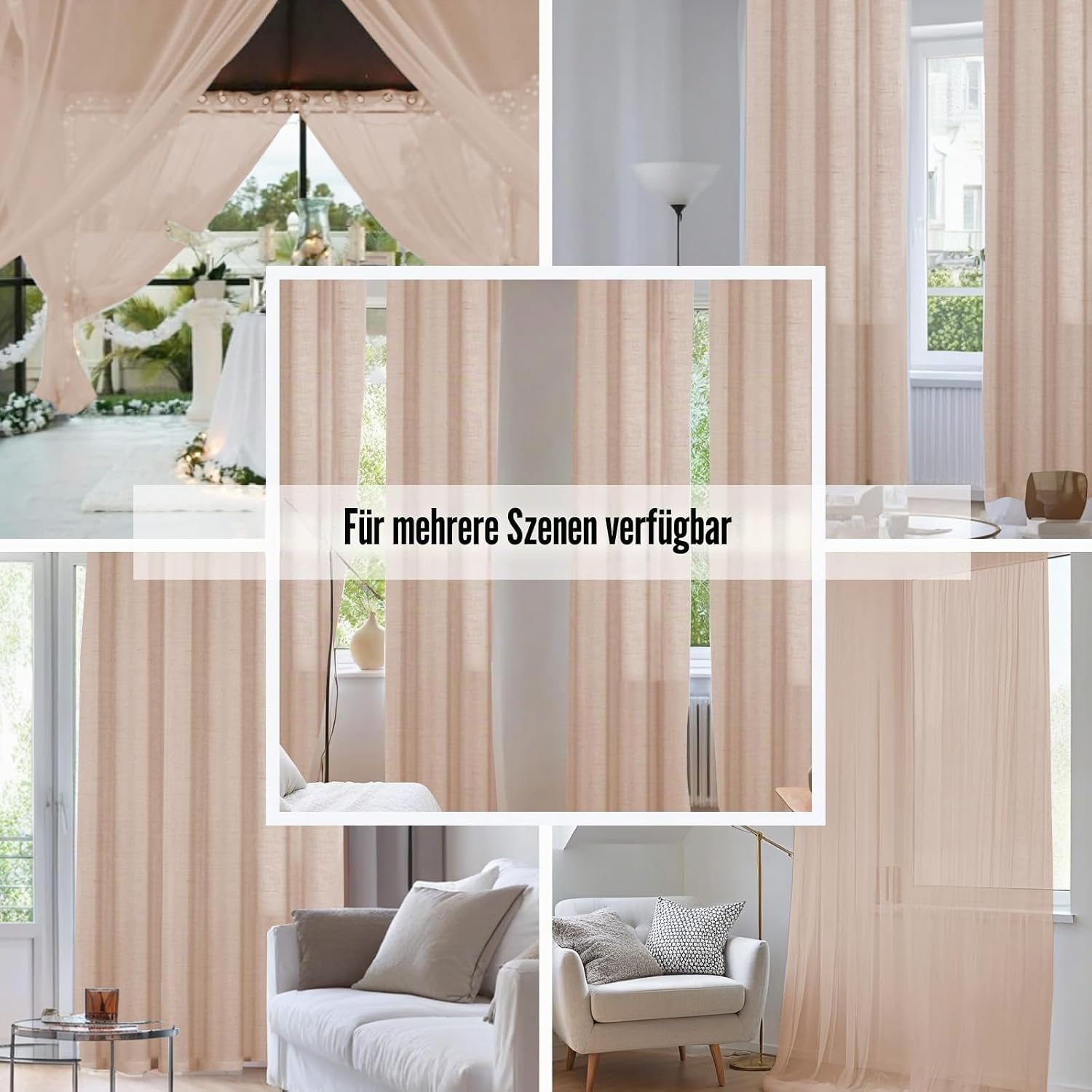 Thumbnail 6 de BellaHills Gardinen Leinenoptik Kurz Vorhänge – 2er Set, 145x140 cm, Naturleinen