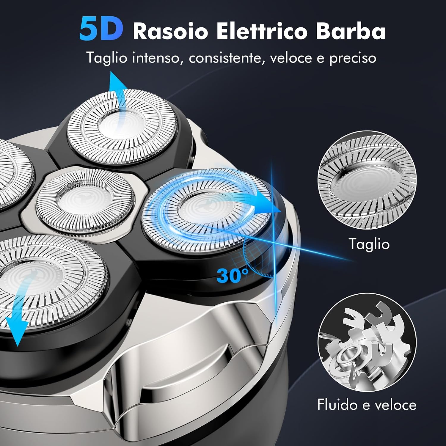 Thumbnail 1 de ETROBOT Rasoio Testa Calva 5D USB Wet & Dry
