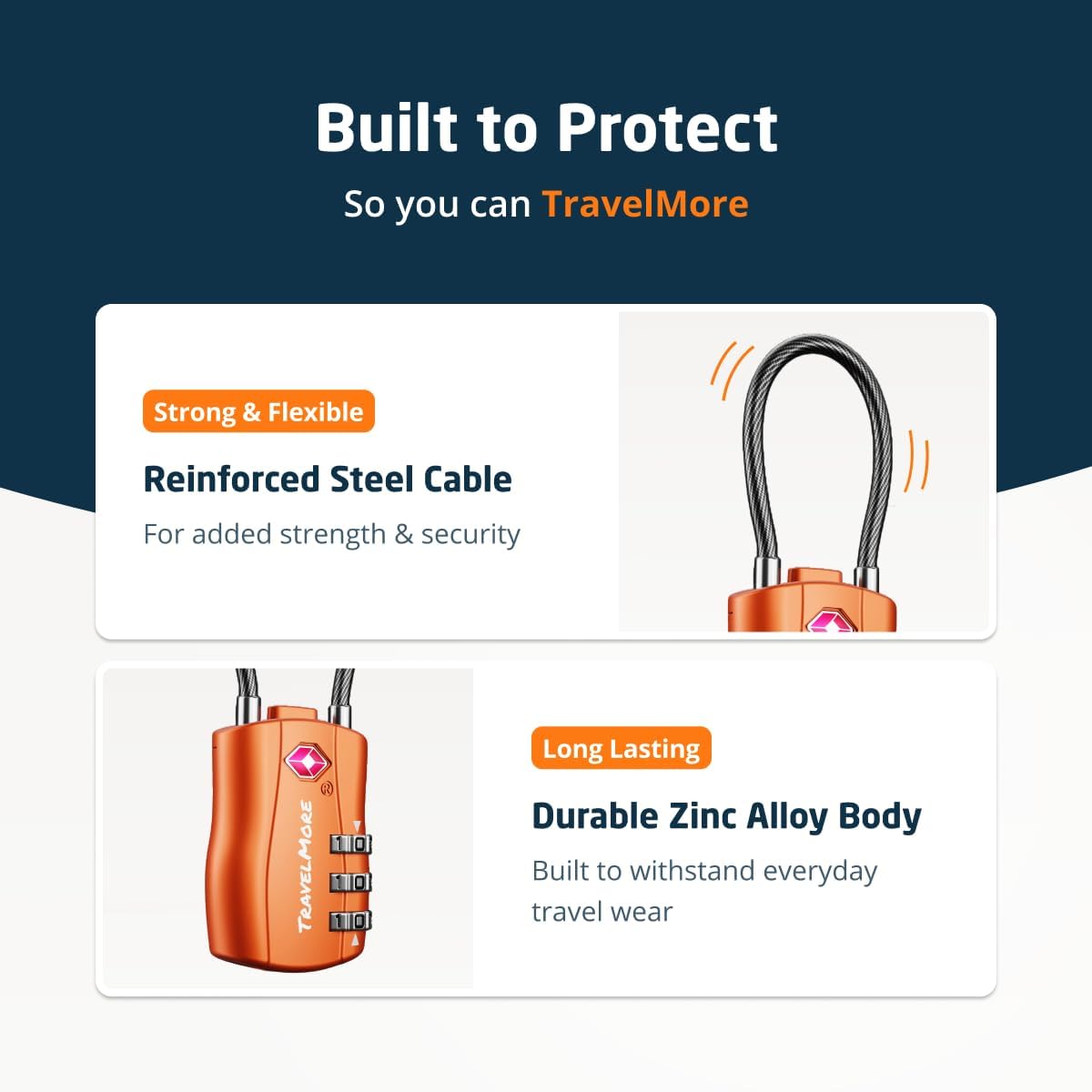 Detalle 1 de TravelMore Lot de 10 Cadenas TSA Orange