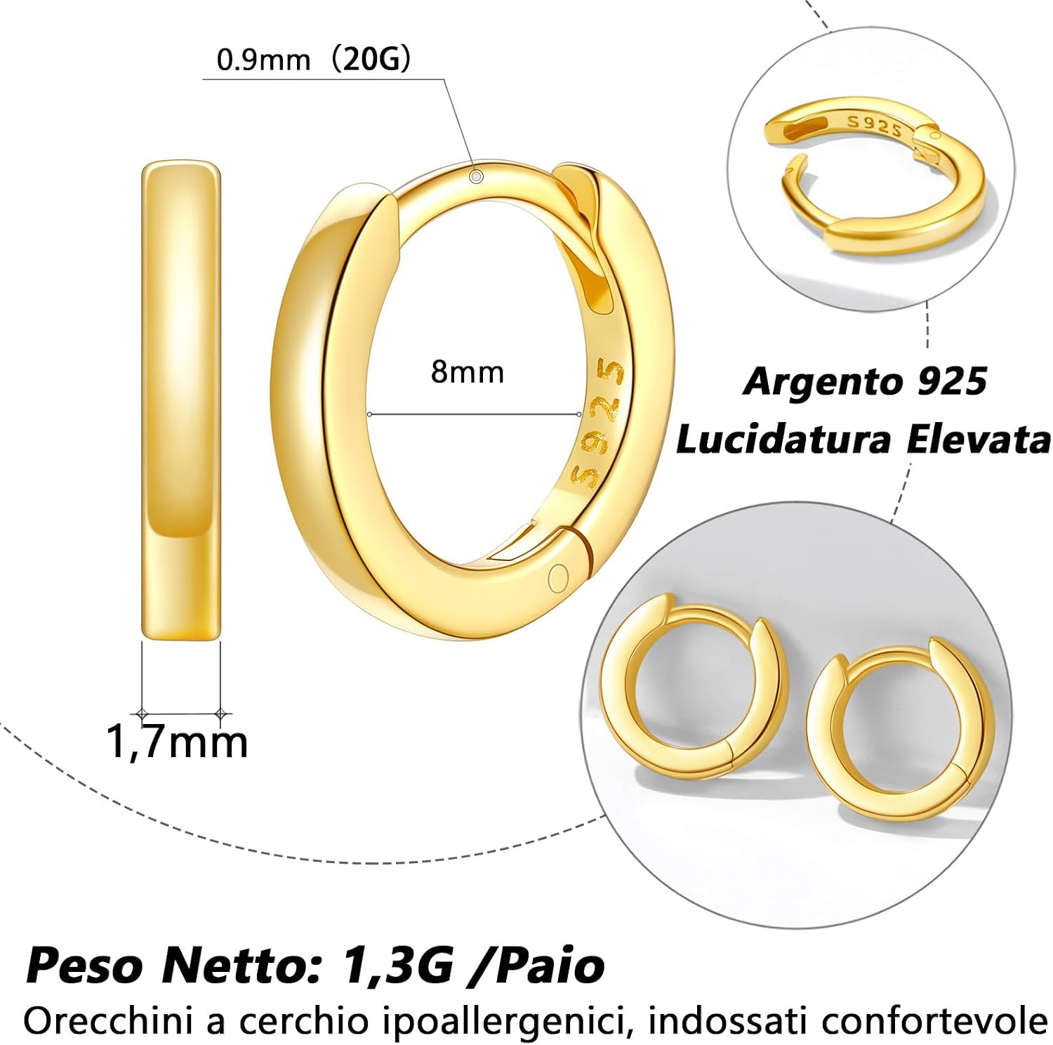 Thumbnail 5 de Silvora Orecchini Cerchio Argento 925 10 mm