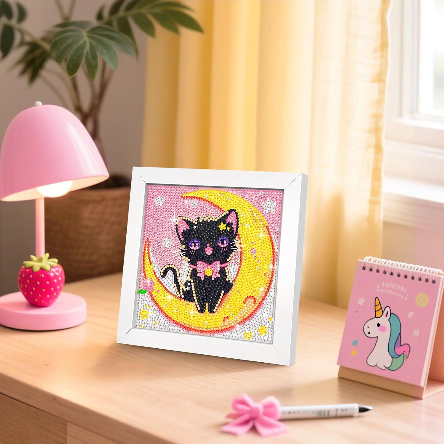 Thumbnail 2 de jieyisier Diamond Painting Katze mit Rahmen (5D), Set für Erwachsene & Anfänger, 15x15 cm
