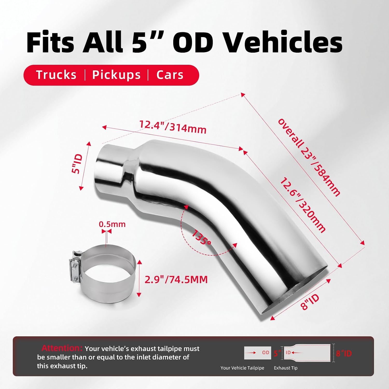 Thumbnail 4 de Exhaust Tip, 5 Inch Diesel Exhaust Tip Elbow with 135° Bend and 8-Inch Outlet