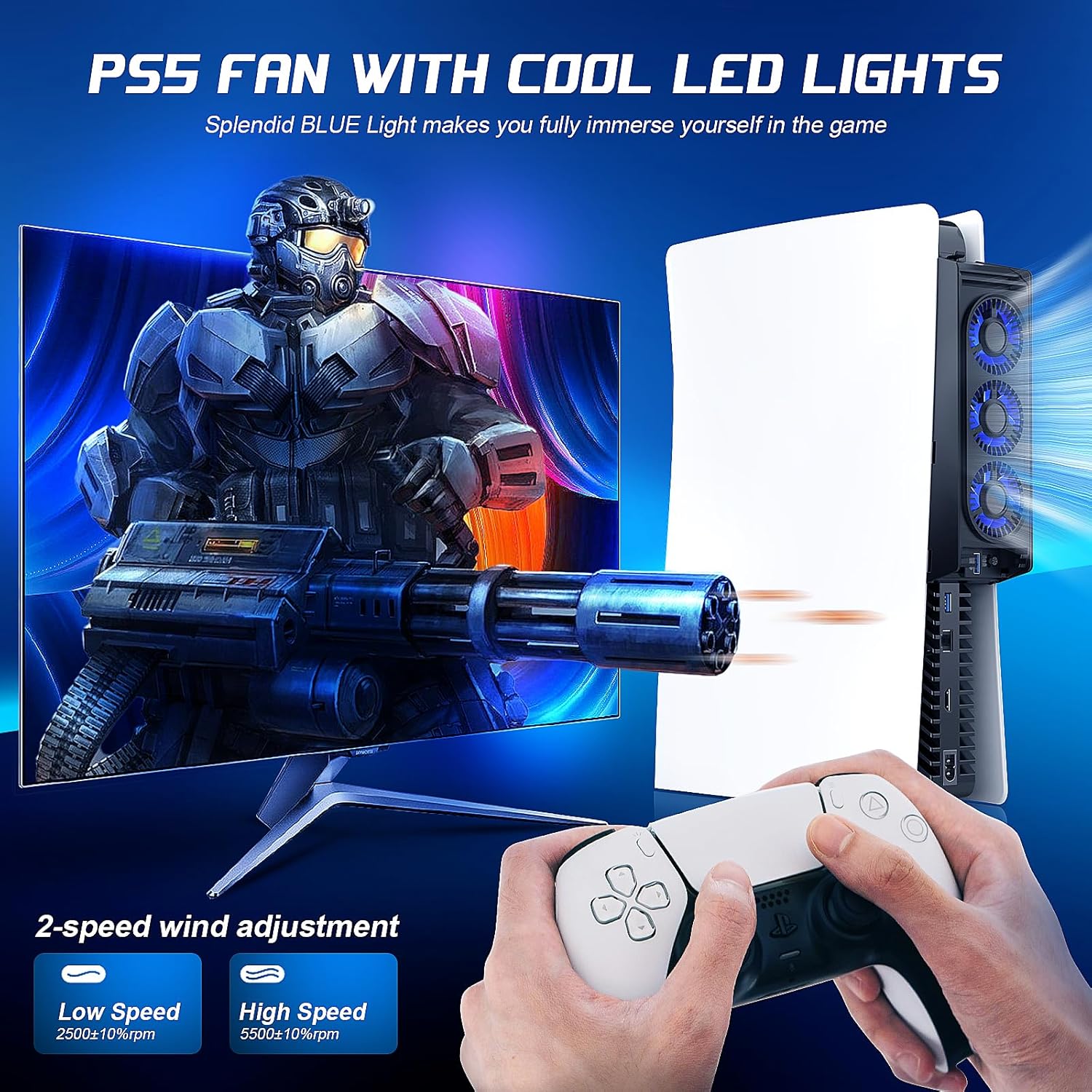 Thumbnail 2 de QYCHHJ PS5 Cooling Fan 3 in 1 with LED