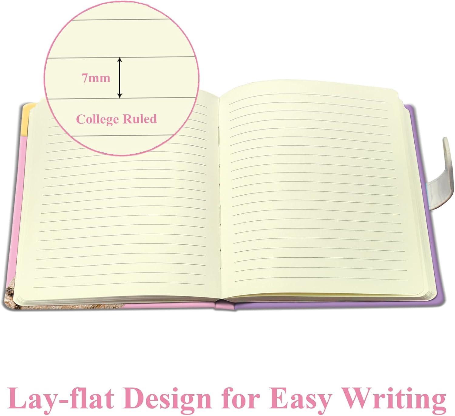 Detalle 2 de DWIYITTN Pink Cat Journal for Girls, 192 Lined Pages, Hardcover and Pen