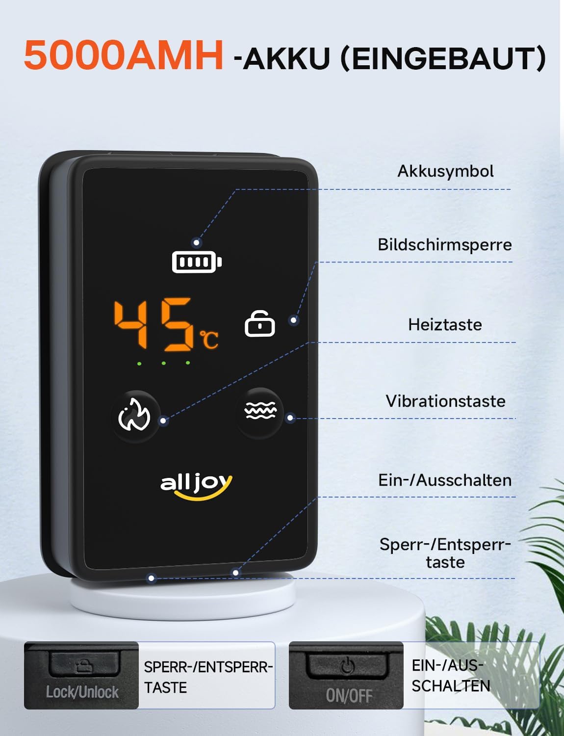 Thumbnail 3 de ALLJOY 170 cm Wärmegürtel für den Rücken mit Heizkissen, kabellosem Massagegerät (5 Vibrationsmodi, 3 Wärmestufen, 5000 mAh)