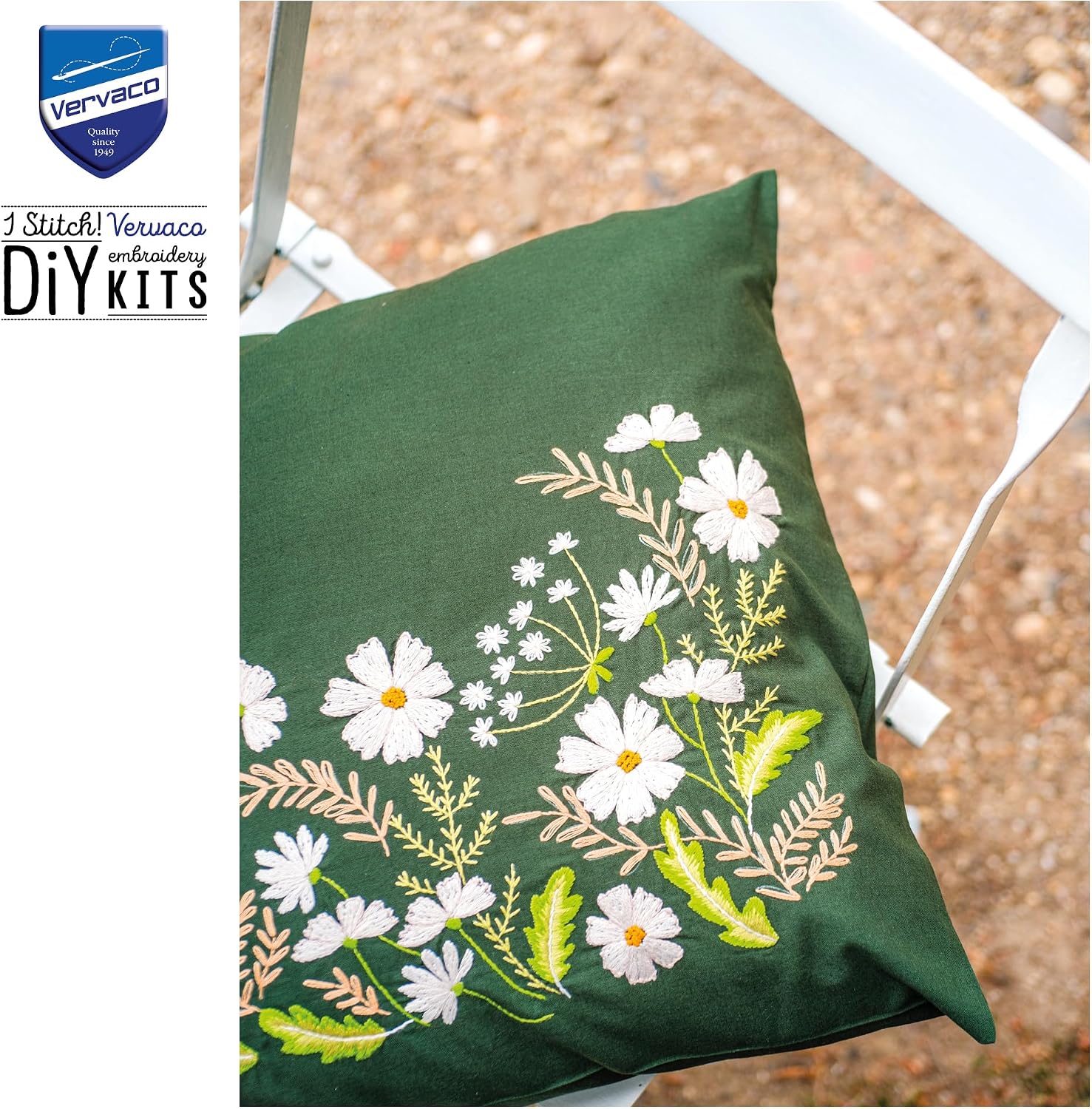 Detalle 1 de Vervaco zestaw do haftowania poszewki 40 × 40 cm, kwiatowy wzór i zamek