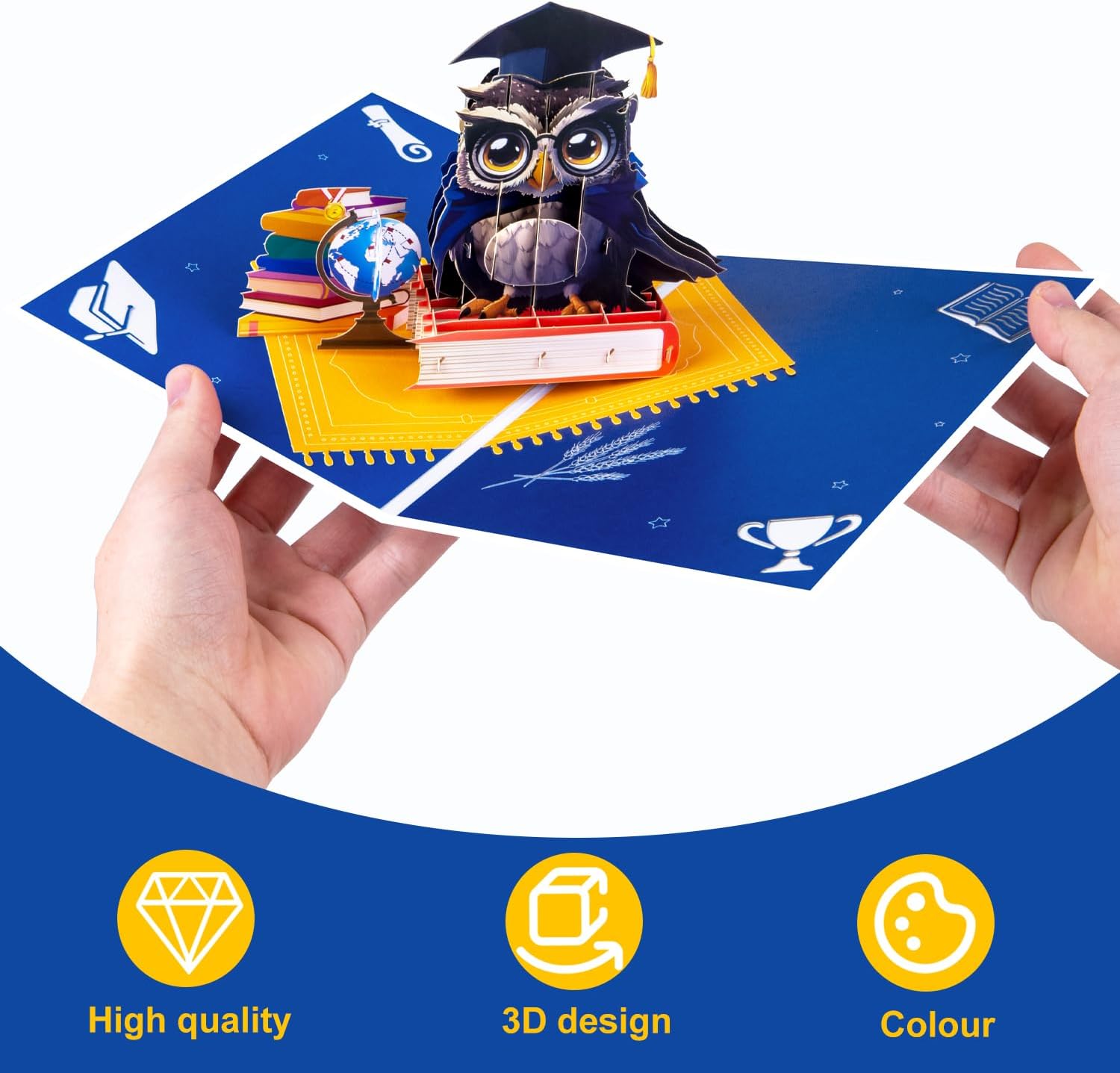 Thumbnail 1 de Magic Ants 3D Pop-Up Abschlusskarte mit Eule, Doktorhut & Diplom – Glückwunschkarte zum Schul- oder Uniabschluss