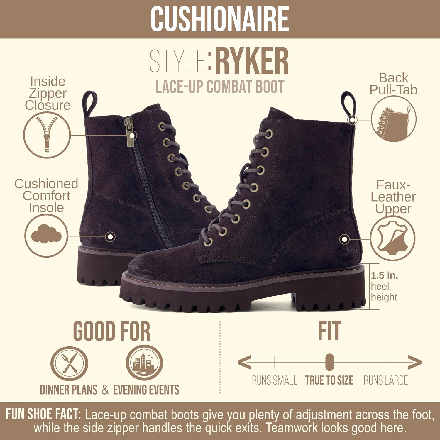 Detalle 2 de CUSHIONAIRE Combat Boots, Ryker