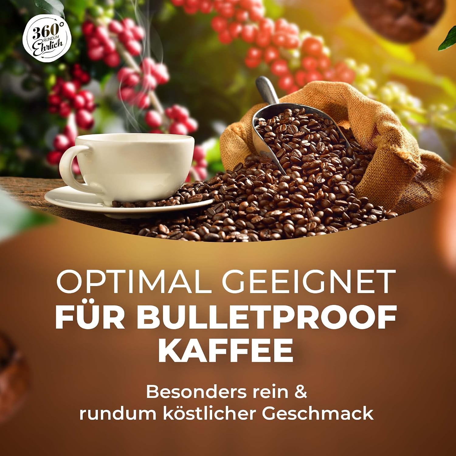 Detalle de 360° Premium Bio Kaffeebohnen 500 g – 100% Honduras Hochland Arabica, mild & säurearm, ganze Bohnen
