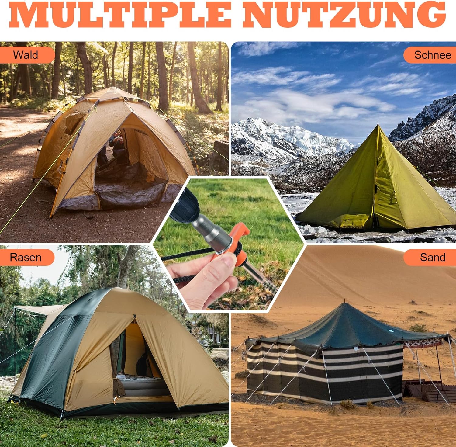 Thumbnail 6 de DHGKVK 12x Zeltheringe mit Gewinde – Drehbare Zeltheringe, inkl. Adapter für Akkuschrauber (Orange, 12 Stück)