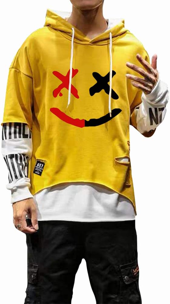 Thumbnail 6 de Hello MrLin men’s techwear hip hop hoodie with patchwork and 3D printed smiley