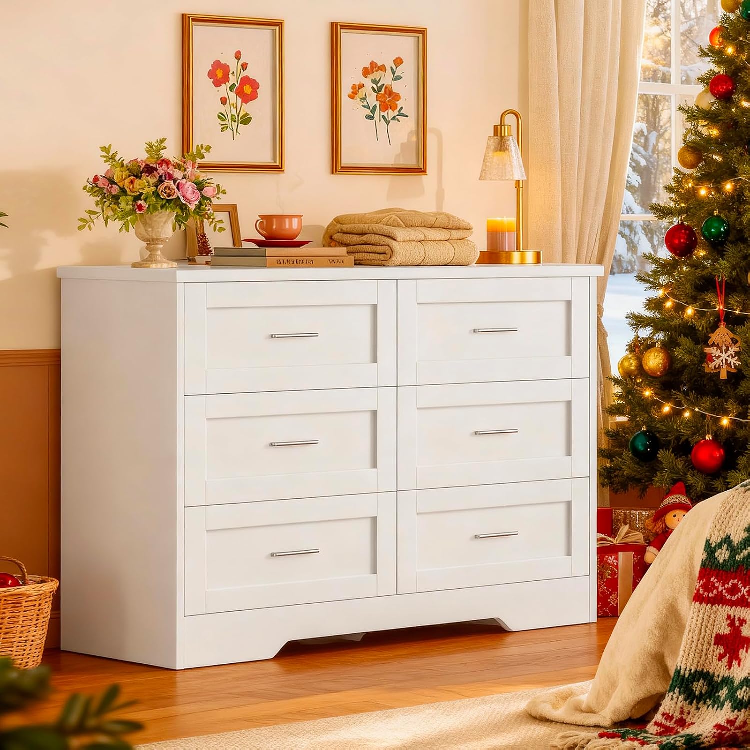Thumbnail 6 de TEENFON DGX009W 6-Drawer Chest of Drawers, White, 107 x 35 x 75.5 cm
