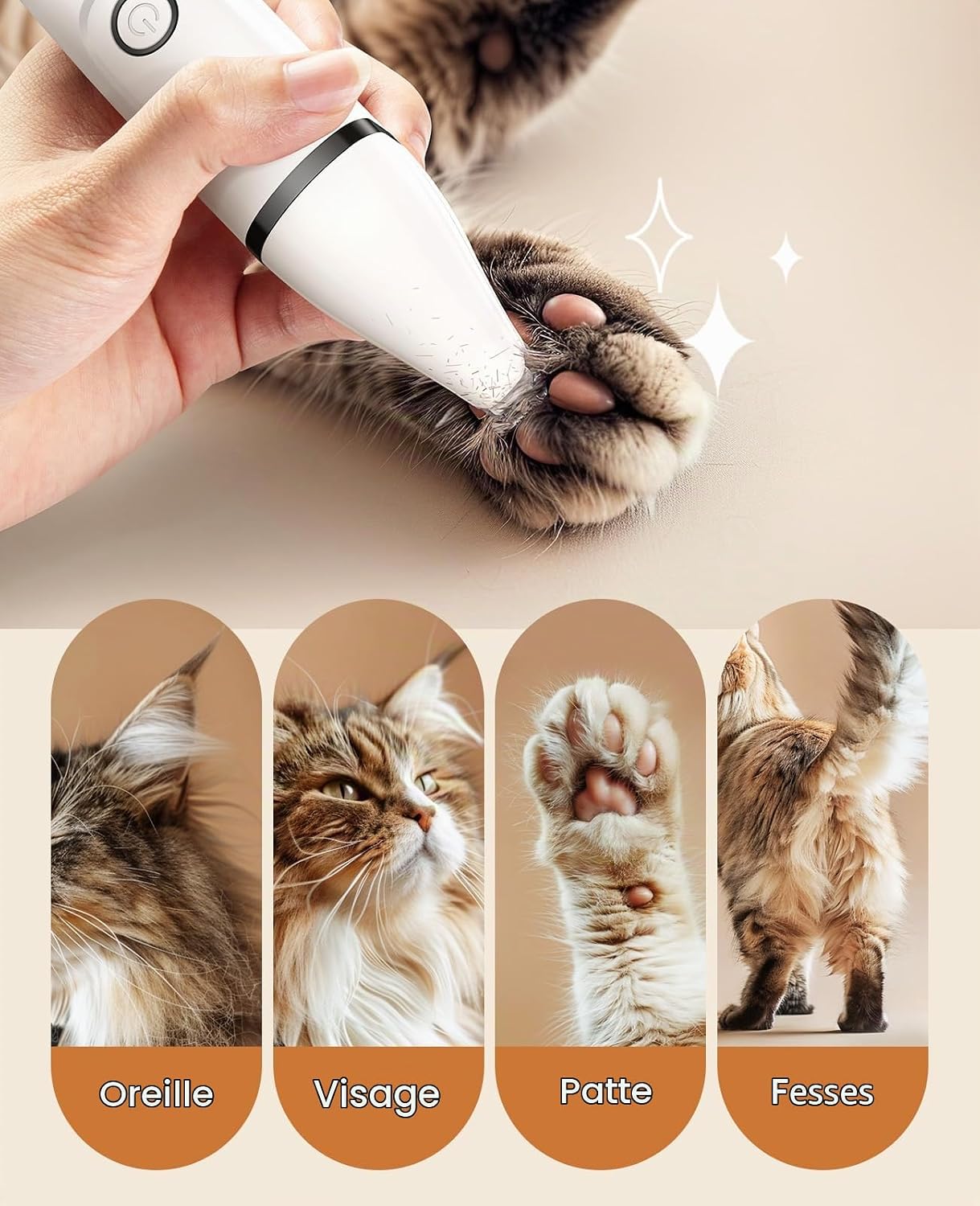 Detalle de oneisall Dingleberry 3-in-1-tondeuse voor katten en honden met 2 snelheden