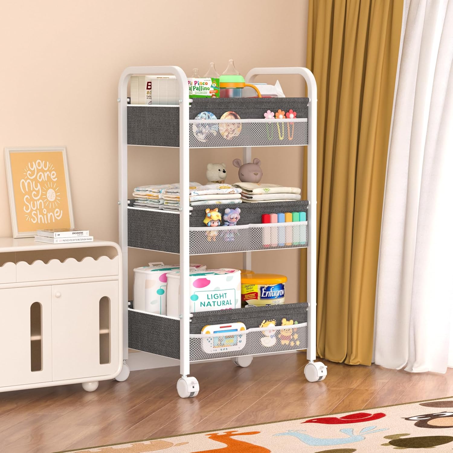 Thumbnail 6 de Baby Diaper Caddy Rolling Utility Cart, 3-Tier Nursery Organizer in White