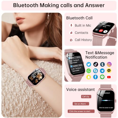 Detalle de Taopodo JX637 Damen-Smartwatch mit Telefonfunktion – 1,83 Zoll Touchscreen, 120+ Sportmodi, IP68 Rose