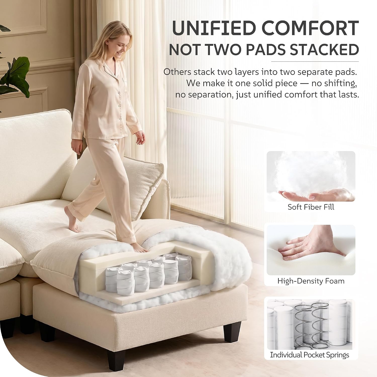 Thumbnail 4 de Ihanherry 105-Inch Modular Sectional Sofa with Chenille and Movable Ottoman