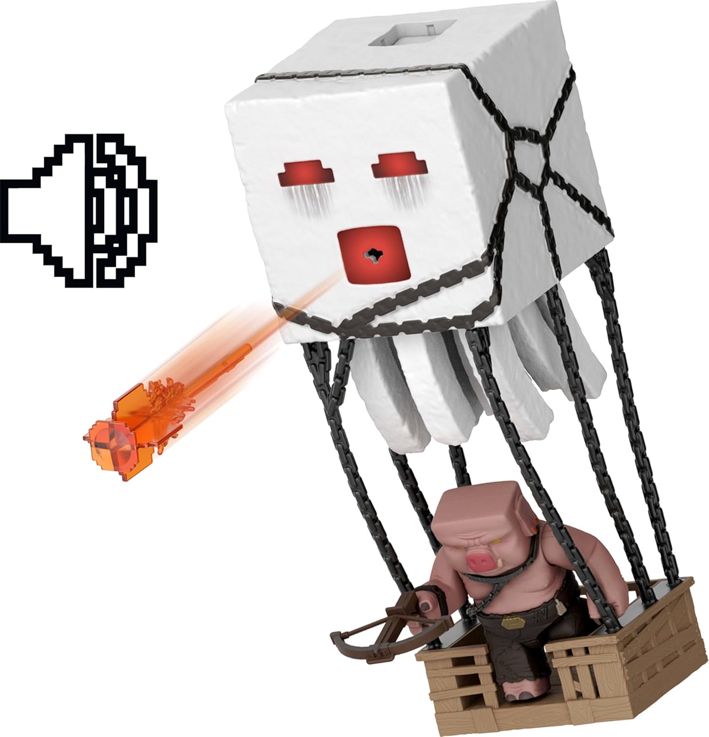 Thumbnail 5 de Mattel Minecraft Figurine Ghast Boules de Feu avec lumières et sons, lanceur et projectile, accompagnée du guerrier piglin – JFB69