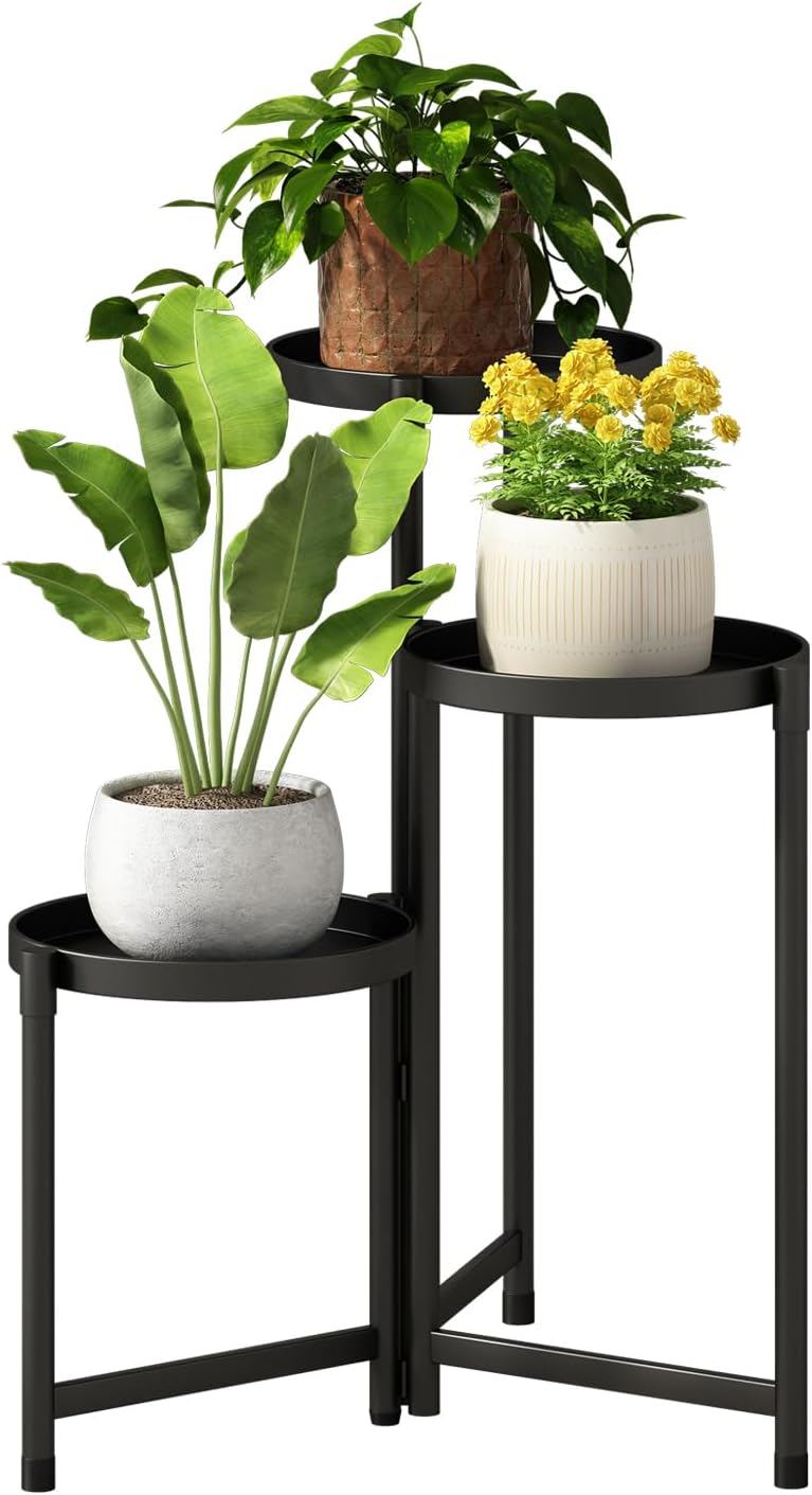 Atpddpey HJZ03 3-Tier Metal Plant Stand, Black, 9.06-Inch Trays
