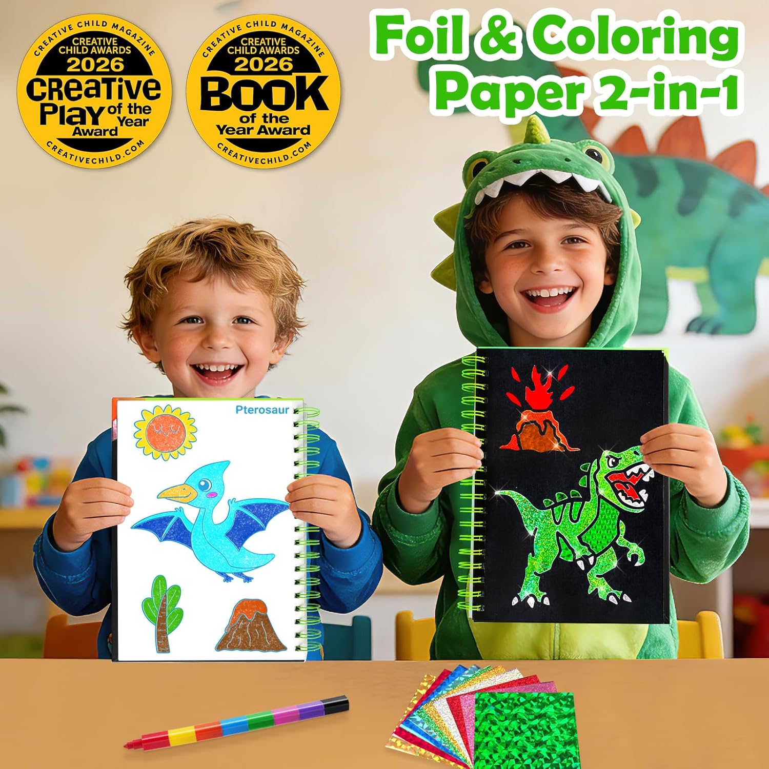 Detalle 2 de FUNNYB&G Foil Art Dinosaurier B – Kreatives Bastelset für Reisen und Spaß mit Folienkunst