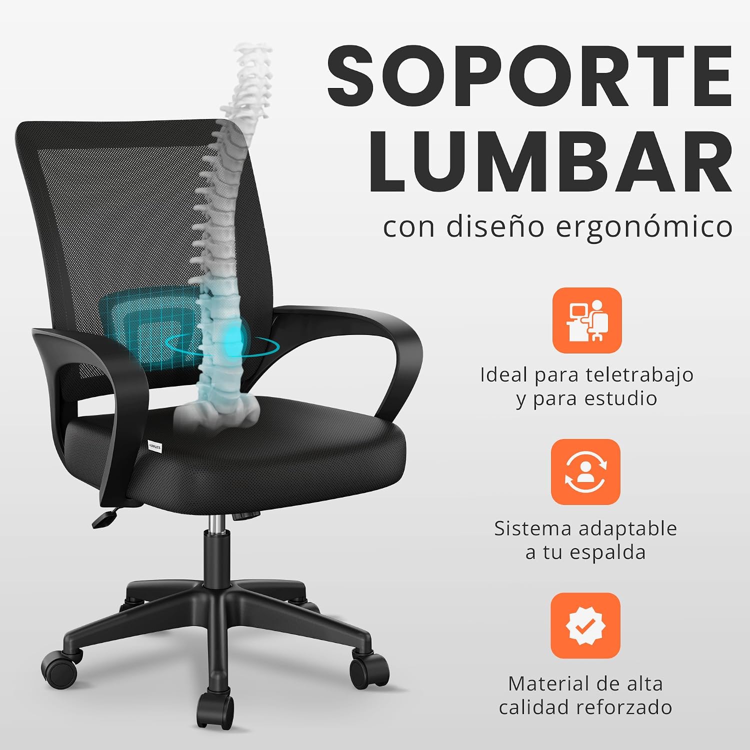 Thumbnail 5 de JUPPLIES Silla de escritorio ergonómica con soporte lumbar y malla transpirable (hasta 110 kg)