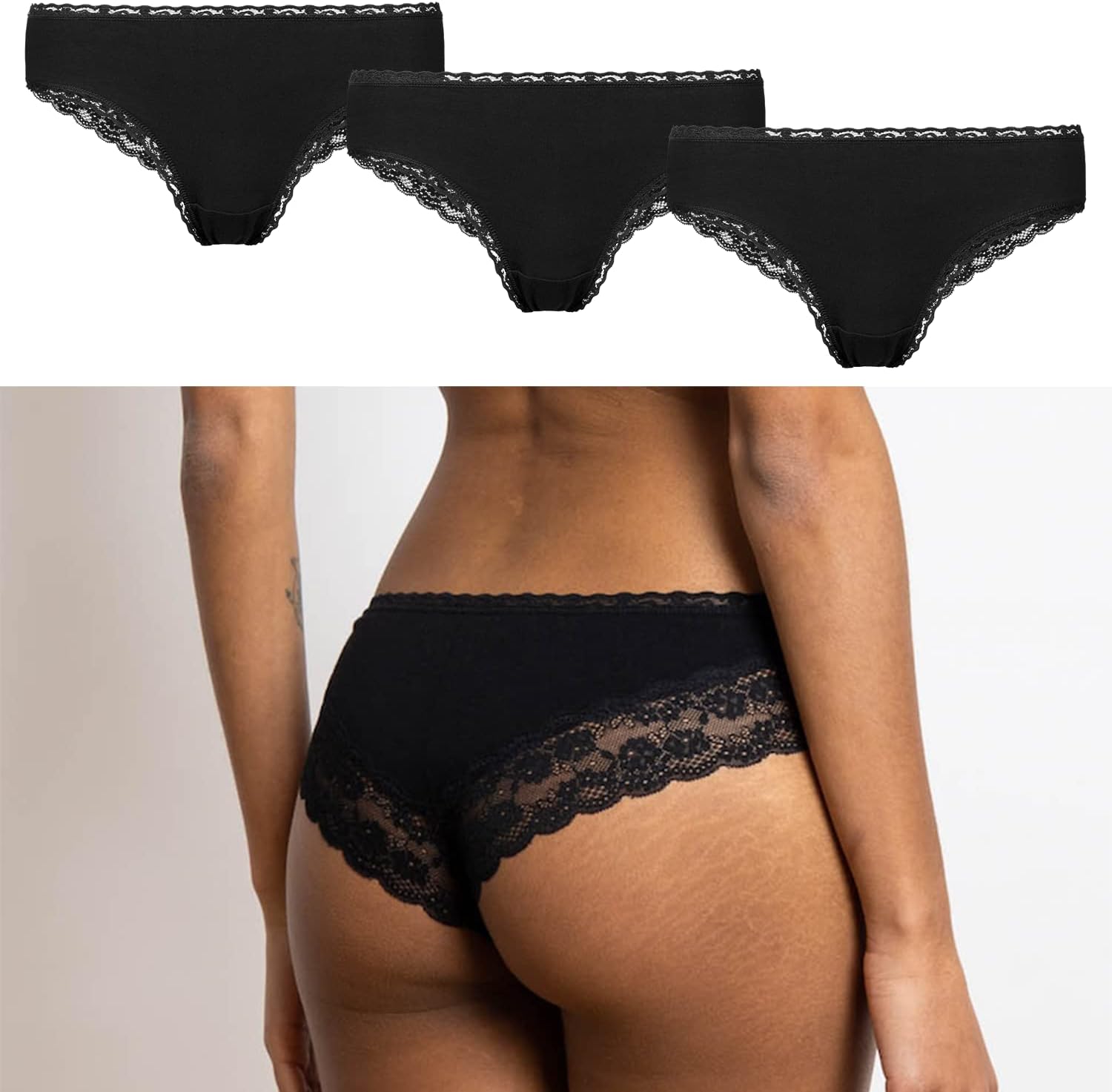 Detalle 2 de Snocks Lot de 3 culottes brésiliennes en dentelle (XS-XL) – confort et élégance au quotidien