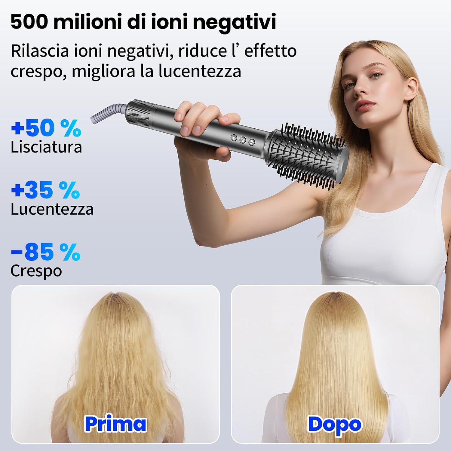 Detalle de MANKIW Spazzola asciugacapelli 5 in 1: styling multifunzione con ricci automatici, motore brushless e ionizzazione