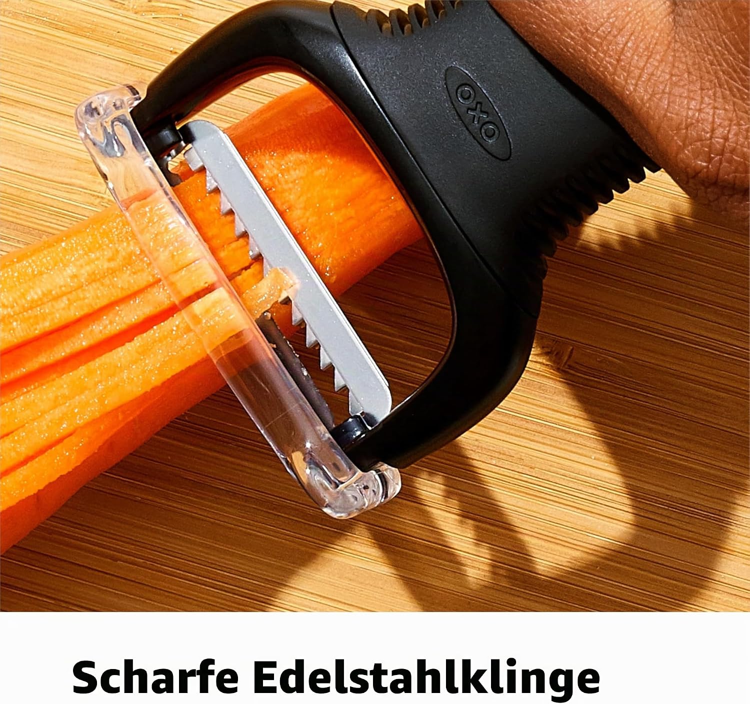 Detalle de OXO Good Grips Sparschäler für Juliennestreifen – Edelstahl, rutschfester Griff, spülmaschinenfest
