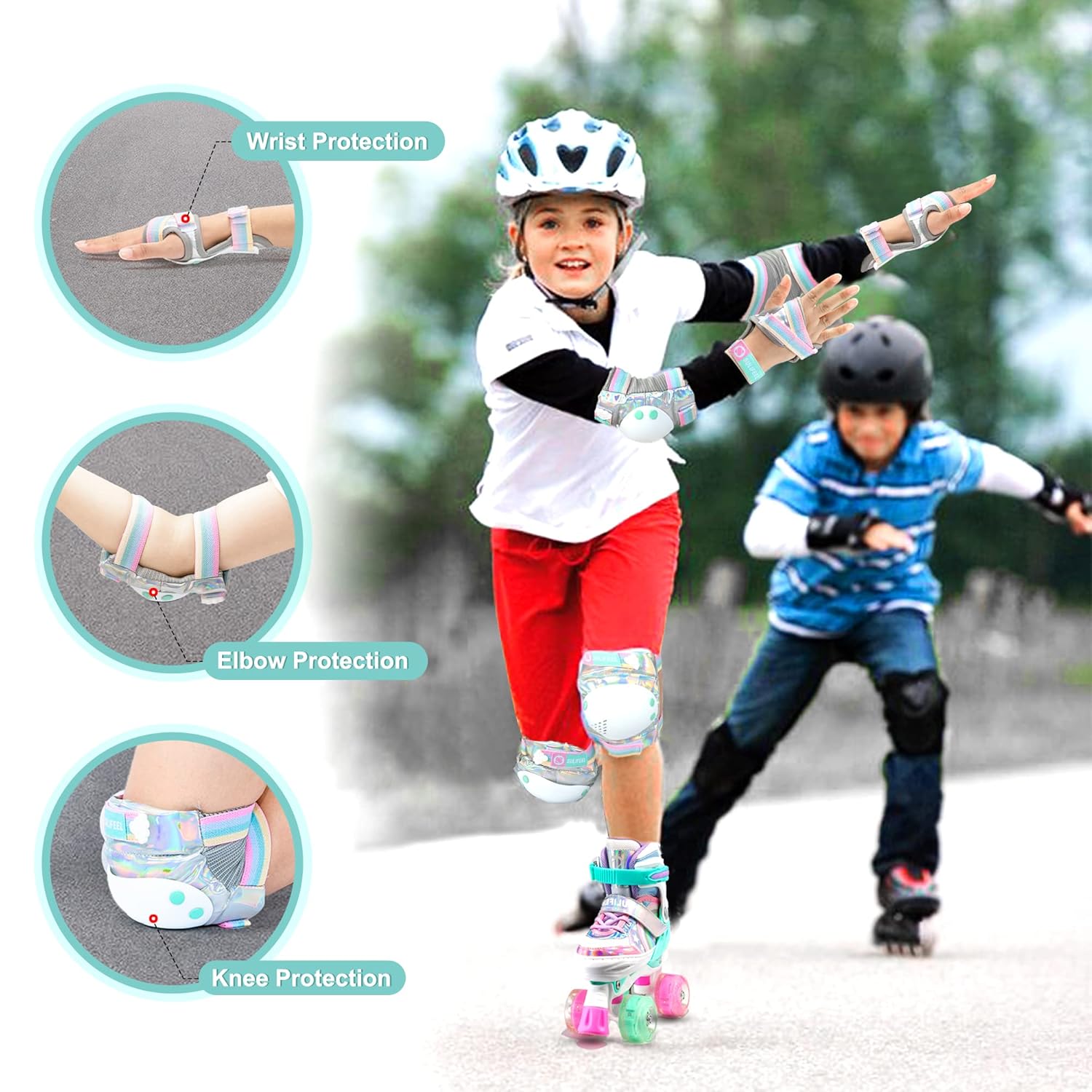 Thumbnail 1 de SULIFEEL Rainbow Unicorn 7-in-1 Kids Protective Gear Set (Knee Pads, Elbow Pads, Wrist Guards)