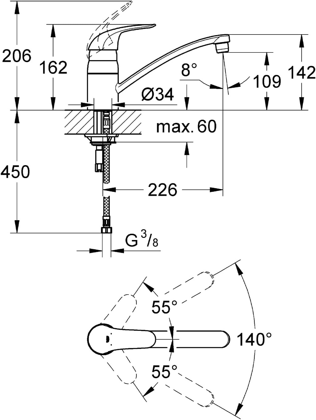Detalle 2 de Grohe Mitigeur Évier Euroeco 32750000 – Robuste et précis, montage rapide