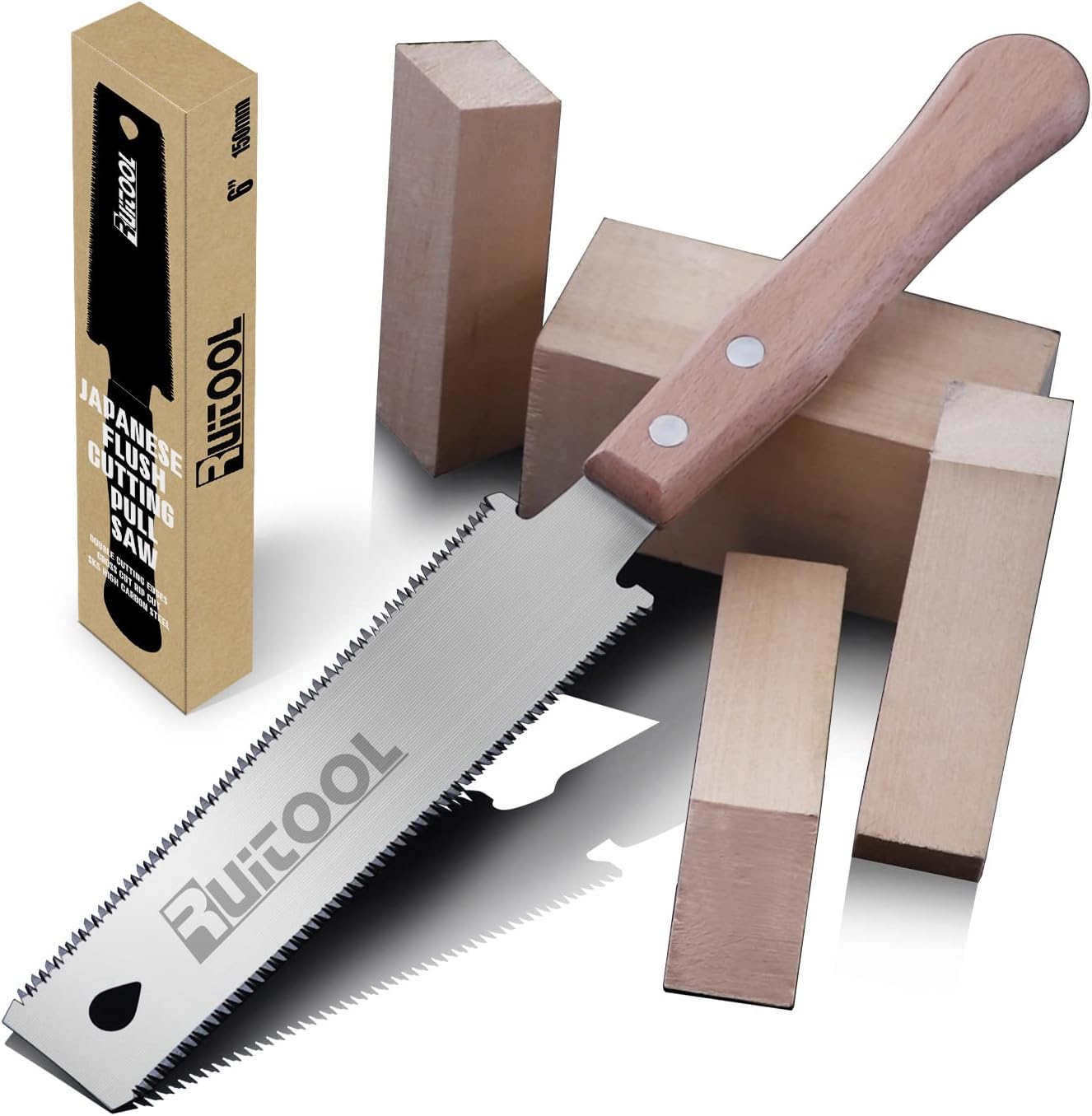 Detalle de RUITOOL 6-Inch Japanese Ryoba Pull Saw with Double-Edge SK5 Blade