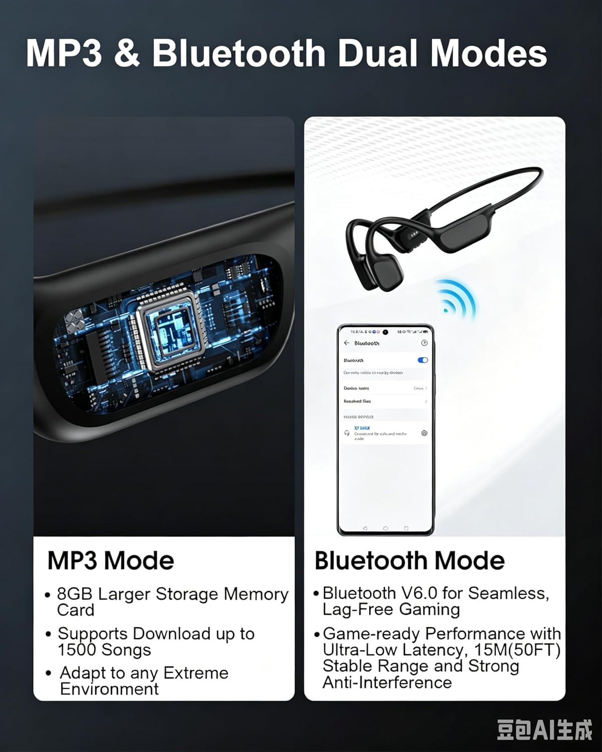 Thumbnail 6 de ZOVIMAX Bone Conduction Headphones with MP3 Mode and 8GB Memory