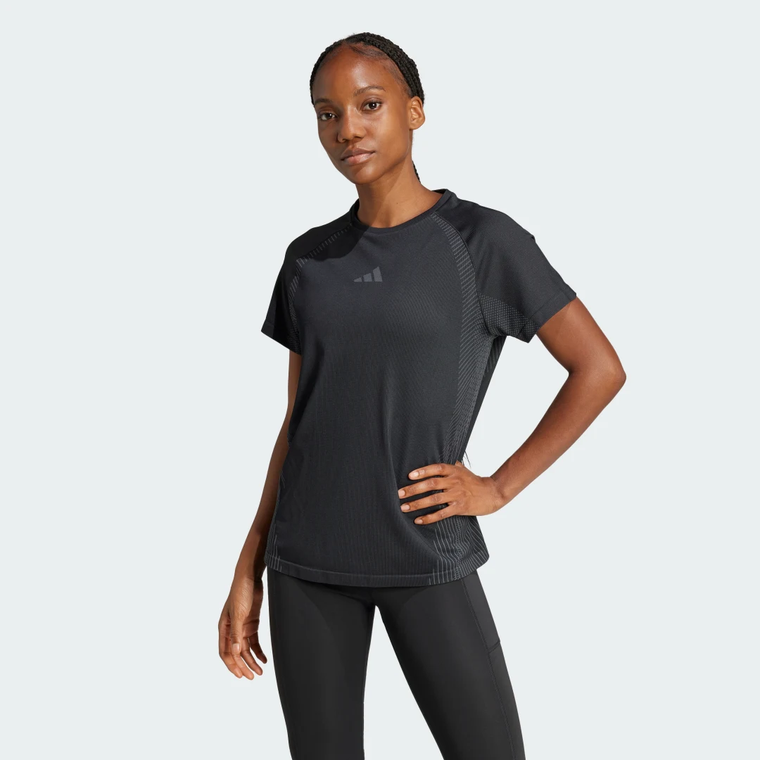 Detalle de Camiseta de punto sin costuras de Adidas – negro