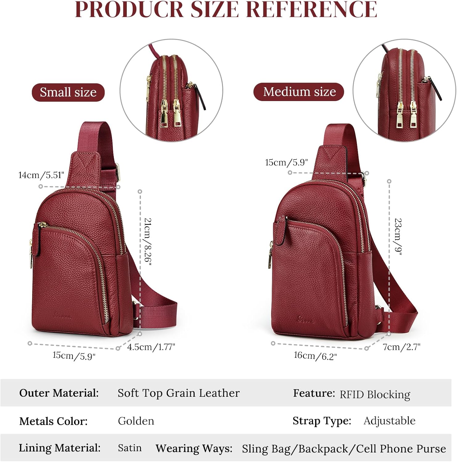Thumbnail 5 de S-ZONE Leather Crossbody Sling Bag with RFID Blocking – Small/Medium (Unisex)
