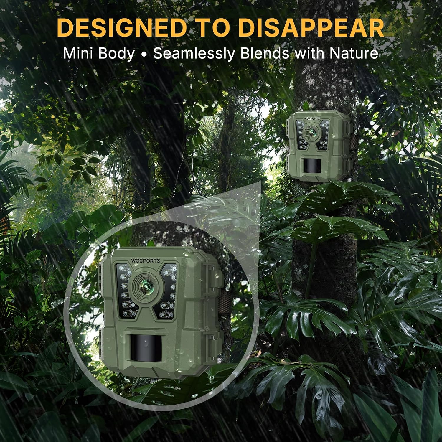 Detalle 1 de WOSPORTS Mini Trail Camera, 30MP Photos, 1080p Video & Night Vision