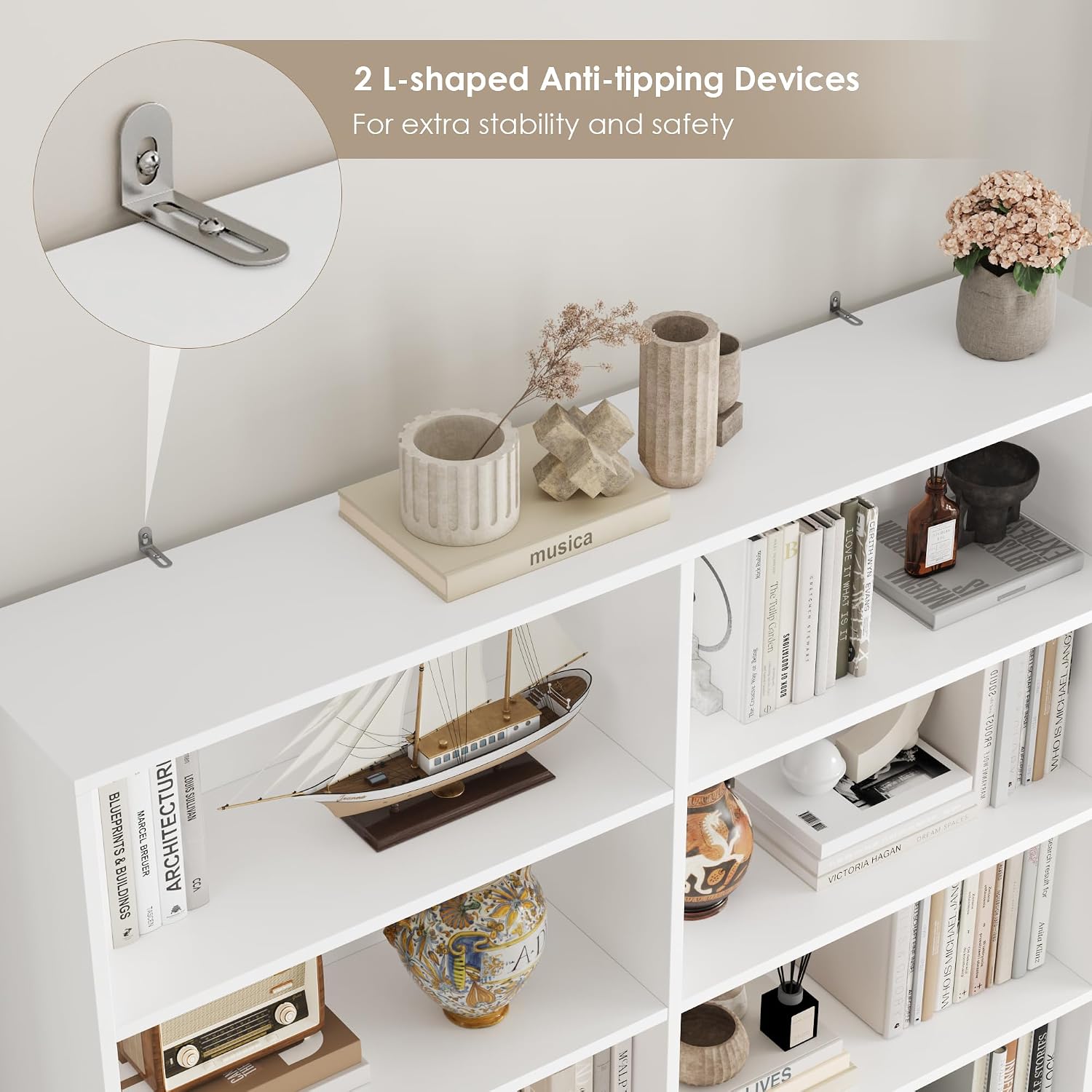 Detalle 2 de FirFurd P848847 12-Compartment Bookcase, White, 120 x 30 x 188.7 cm
