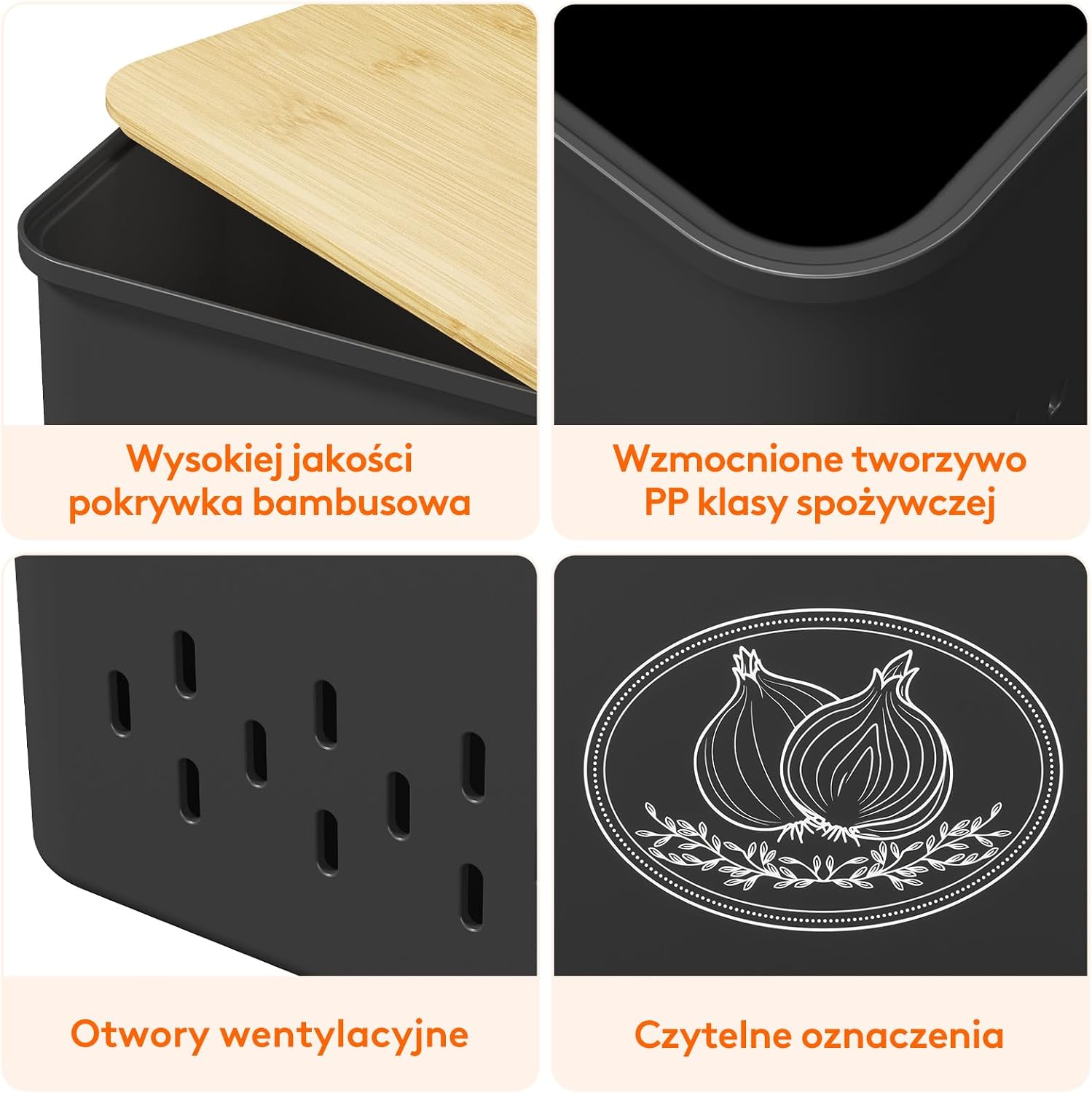 Detalle de Lifewit zestaw 3 pojemników na ziemniaki, cebulę i czosnek, wentylowane, czarne