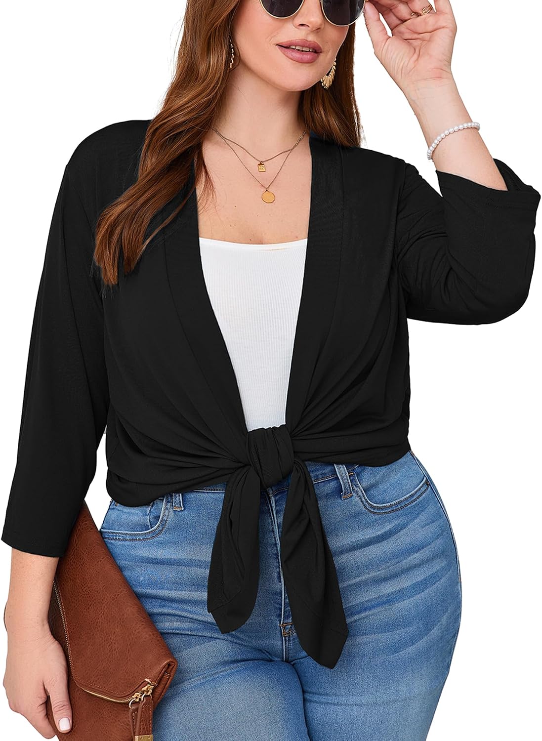 Thumbnail 6 de AusLook Women's Plus Size Open-Front Cardigan, Lightweight 3/4 Sleeves